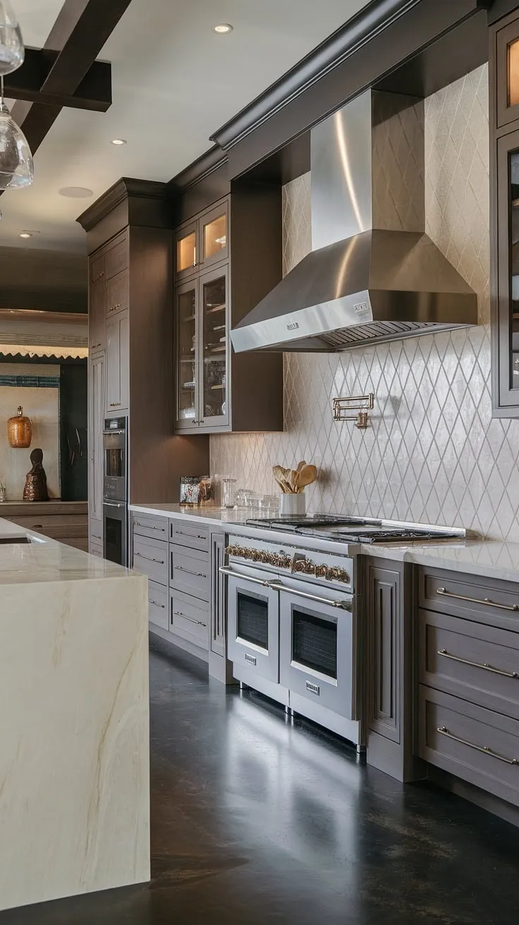 This elegant kitchen design showcases the epitome of modern luxury kitchen living.  The modern kitchen cabinetry design and contemporary features create a space of unparalleled sophistication within these luxury kitchens.
