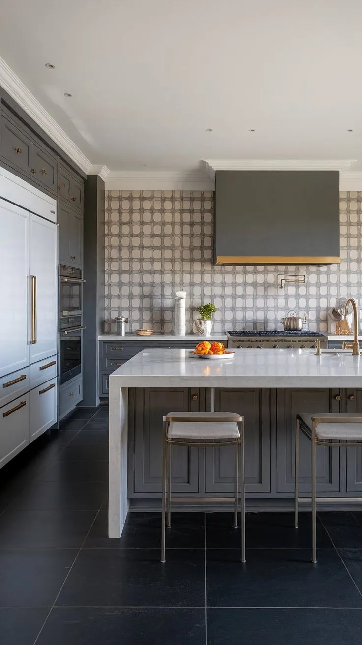 This elegant kitchen design showcases the epitome of modern luxury kitchen living, featuring sleek modern kitchen cabinetry design and sophisticated modern kitchen interiors.  The result is a truly luxurious contemporary kitchen.