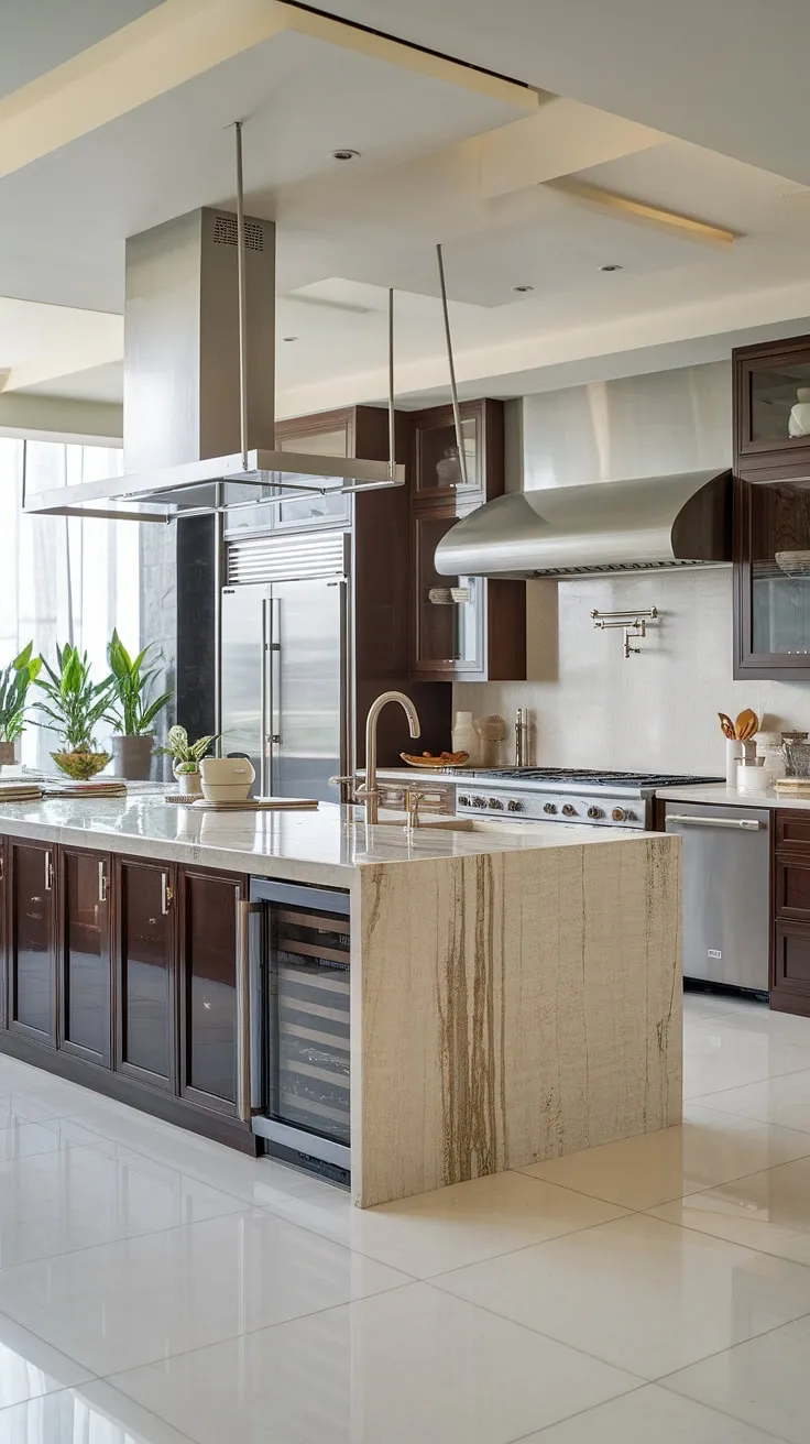 This luxury contemporary kitchen redefines modern luxury kitchen design.  The elegant kitchen design, featuring sleek modern kitchen cabinetry and a spacious layout, creates a truly stunning modern kitchen interiors experience.  Every detail, from the marble island to the integrated appliances, speaks to the epitome of luxury kitchens.