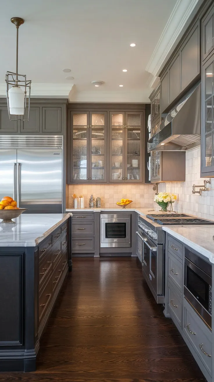 The epitome of modern luxury: this elegant kitchen design showcases the finest in contemporary cabinetry and interiors.  A space where luxury kitchens meet sophisticated style.