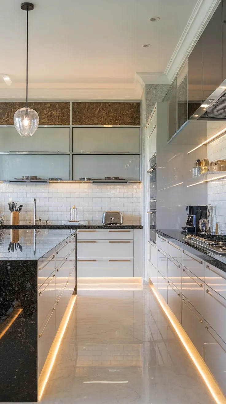 The epitome of modern luxury: this elegant kitchen design showcases the finest in contemporary cabinetry and interiors.  A space where luxury kitchens meet sophisticated style.