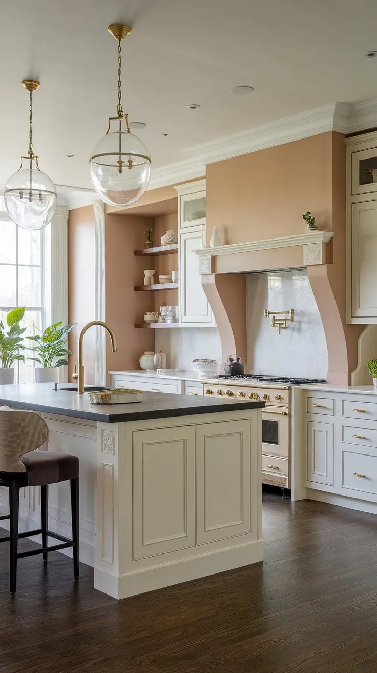 This modern luxury kitchen is a testament to elegant kitchen design.  The luxury contemporary kitchen features pristine white cabinetry, warm wood flooring, and thoughtfully placed greenery, creating a harmonious blend of modern kitchen interiors and timeless style.  Experience the pinnacle of luxury kitchens in this breathtaking space.