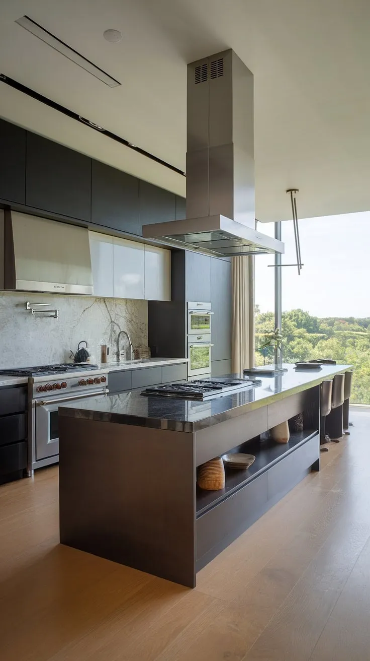 The epitome of modern luxury: this elegant kitchen design showcases the finest in contemporary cabinetry and interiors.  A space where luxury kitchens meet sophisticated style.