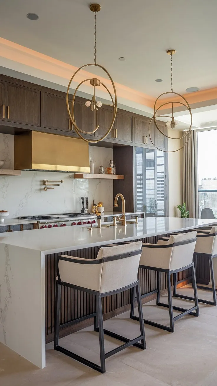 The epitome of modern luxury: this elegant kitchen design showcases exquisite contemporary cabinetry and sophisticated interiors, redefining the concept of luxury kitchens.