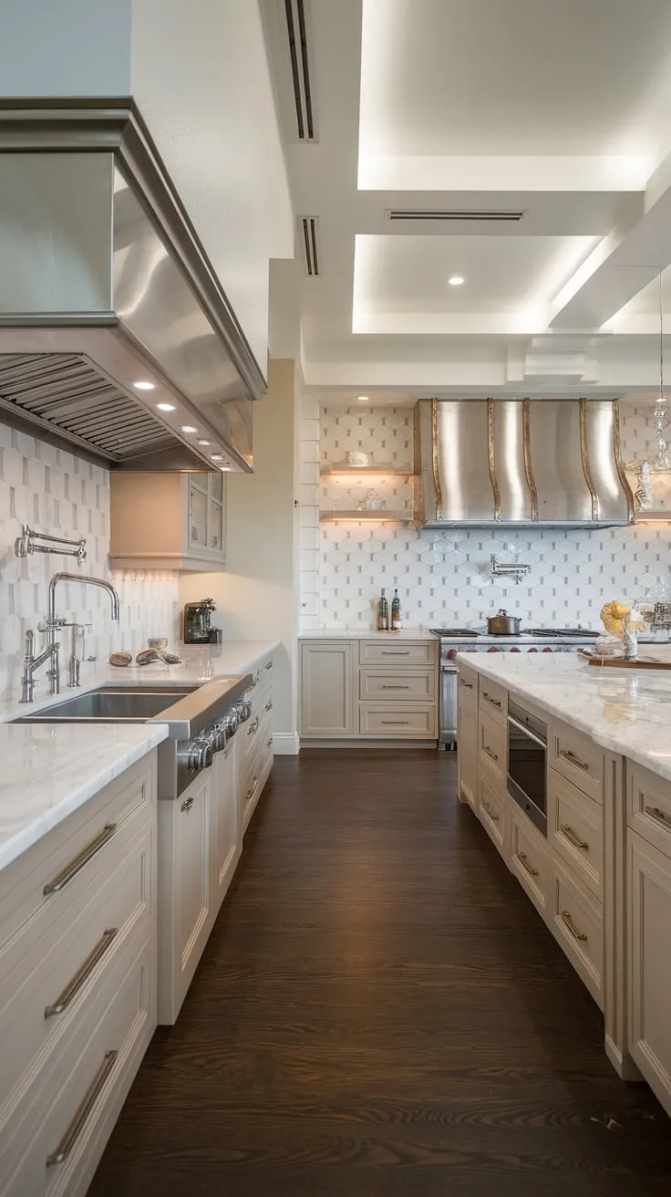 Experience the pinnacle of luxury kitchens with this stunning modern luxury kitchen.  The exquisite modern kitchen cabinetry design and impeccable modern kitchen interiors create a truly elegant kitchen design, perfect for the discerning homeowner.