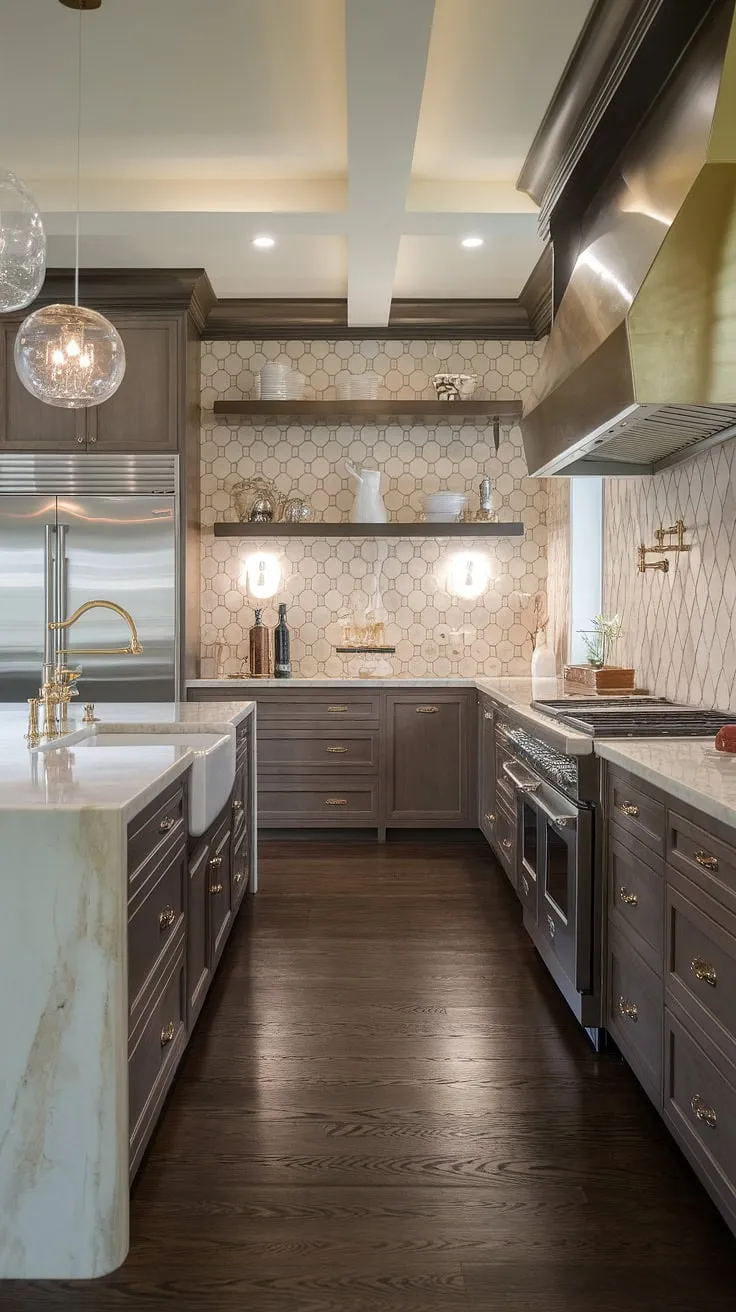 The epitome of modern luxury: This elegant kitchen design showcases the finest in contemporary cabinetry and interiors.  A space where luxury kitchens meet sophisticated functionality.