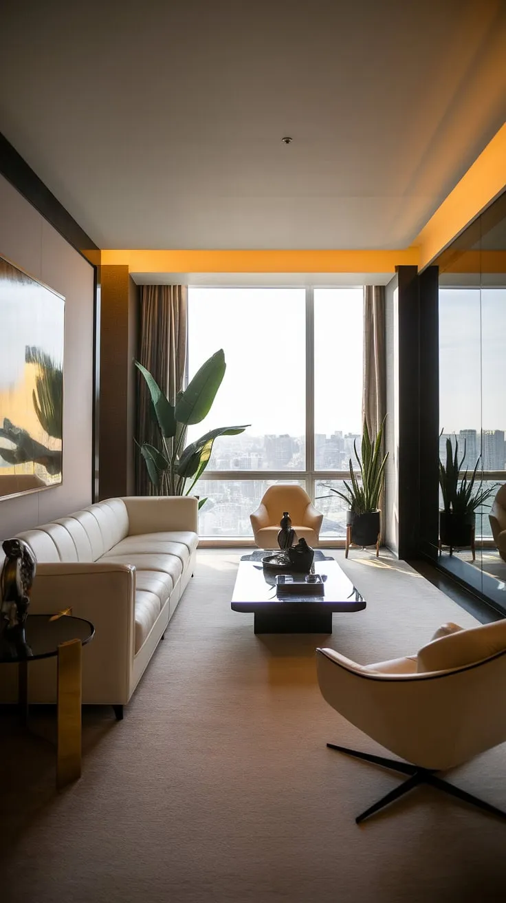 Indulge in the epitome of penthouse living. This luxury contemporary living room, showcasing the finest in luxury homes interior design, redefines sophisticated apartment living.  Luxury house plans don't get more impressive.