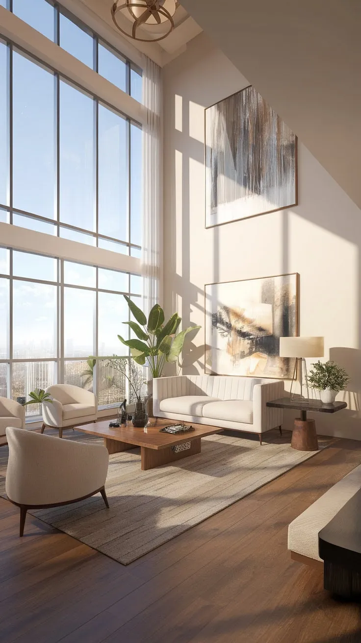 Indulge in the epitome of penthouse living. This luxury contemporary living room, showcasing the finest in luxury homes interior design, exemplifies the height of sophistication found in our luxury apartments and luxury house plans.