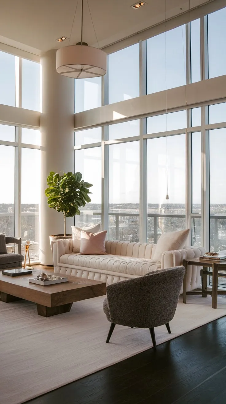 Indulge in the epitome of penthouse living. This luxury contemporary living room, showcasing the finest in luxury homes interior design, exemplifies the height of sophistication found in our luxury apartments and luxury house plans.