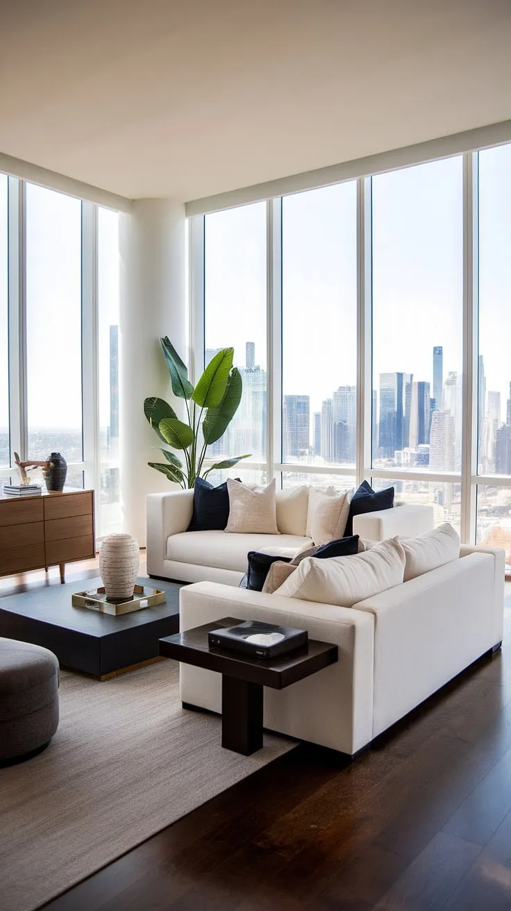 Indulge in the epitome of penthouse living. This luxury contemporary living room, showcasing the finest in luxury homes interior design, exemplifies the height of sophistication found in our luxury apartments and luxury house plans.