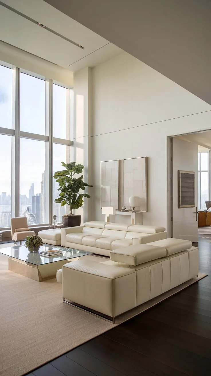 Indulge in the epitome of penthouse living. This luxury contemporary living room, showcasing the finest in luxury homes interior design, exemplifies the height of sophistication found in our luxury apartments and luxury house plans.
