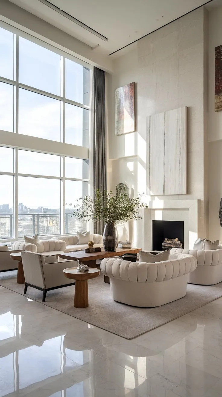 Experience the pinnacle of luxury apartments in this stunning penthouse living room.  Modern design meets opulent comfort in this luxury contemporary living room, a space that redefines luxury homes interior and sets a new standard for luxury house plans.