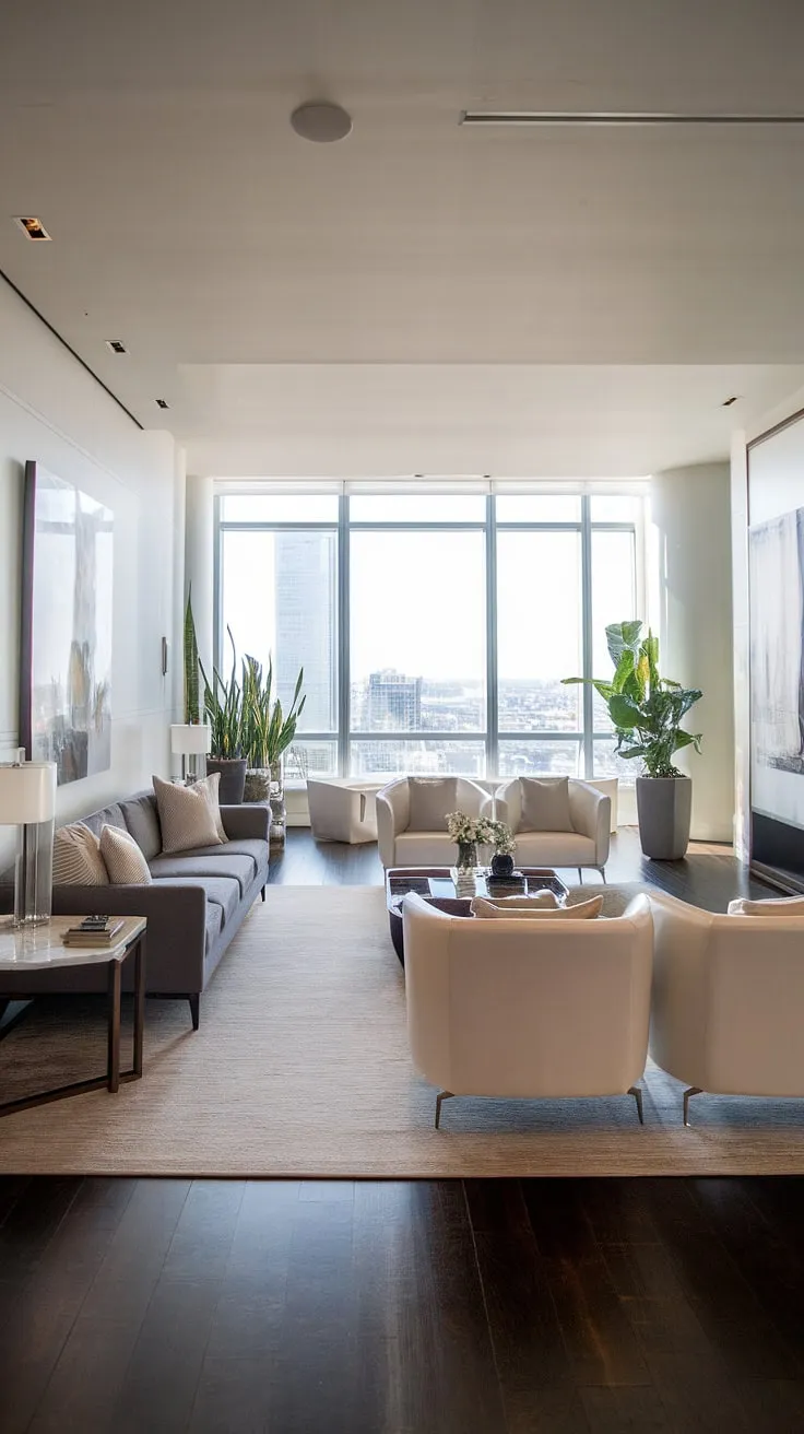 Indulge in the epitome of penthouse living. This luxury contemporary living room, showcasing the finest in luxury homes interior design, exemplifies the height of sophistication found in our luxury apartments and luxury house plans.