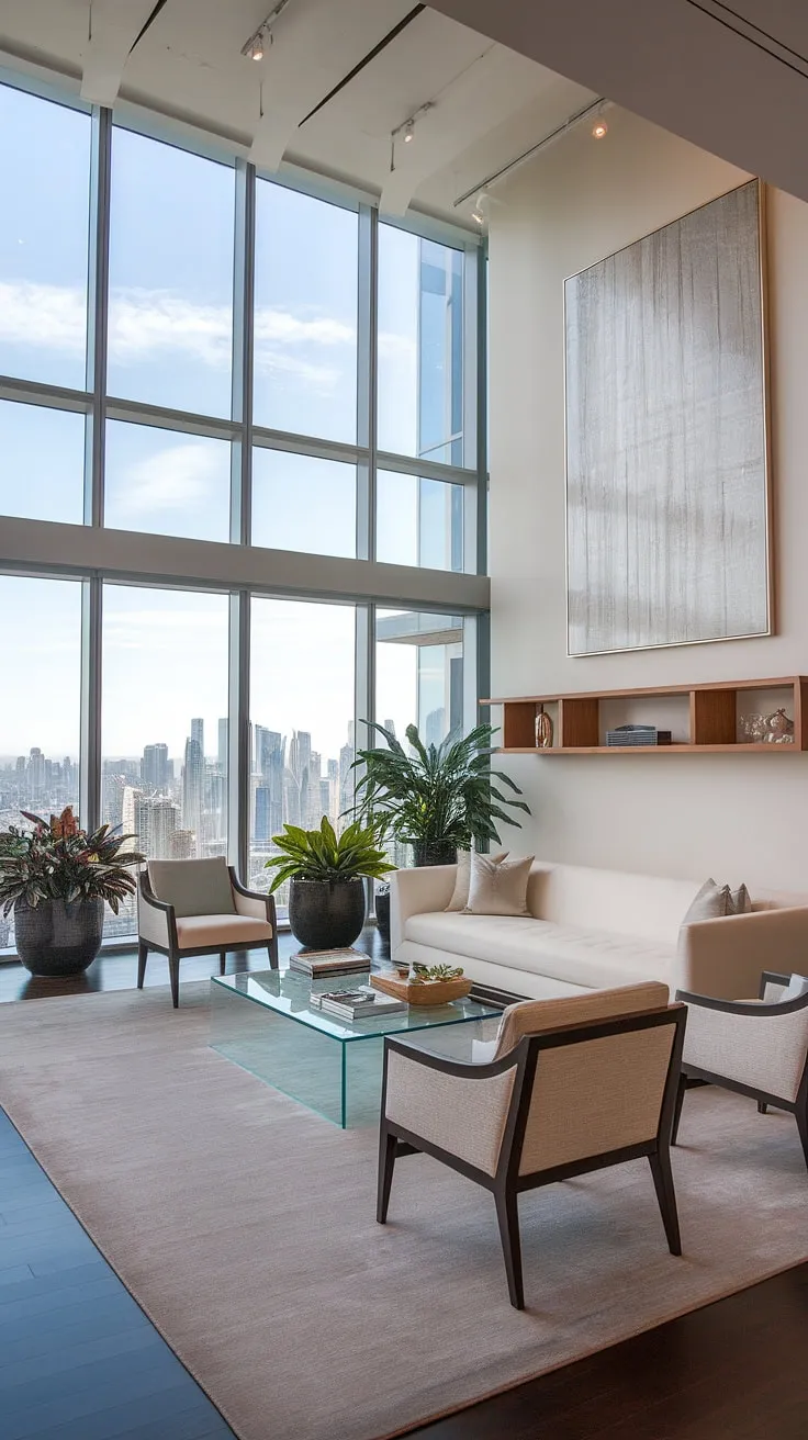 Experience unparalleled luxury in this breathtaking penthouse living room.  The ultimate expression of contemporary design, this space embodies the elegance and sophistication found within our luxury apartments and luxury homes interior collections, reflecting the meticulous detail of our luxury house plans.