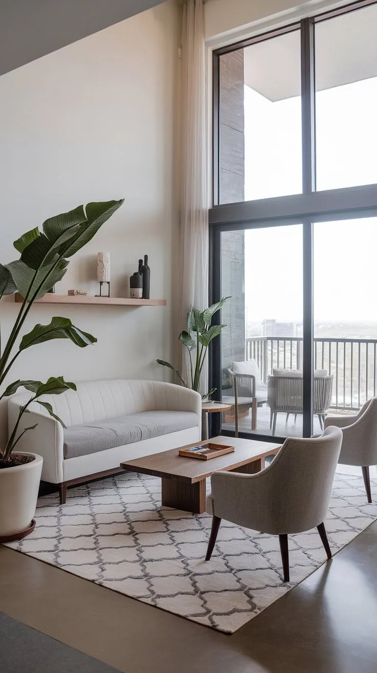 Experience the height of luxury in this stunning penthouse living room.  The seamless blend of contemporary design and opulent comfort showcases the finest in luxury apartments and luxury homes interior.  This space, perfect for those seeking luxury house plans that prioritize both style and spaciousness, offers a tranquil retreat with breathtaking views.