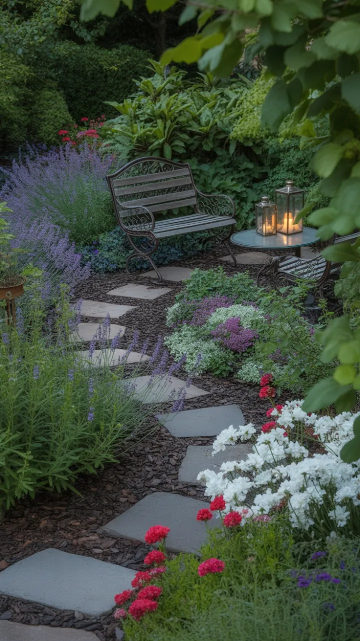 Lantern-Kissed Pathway Through a Secluded Lavender Garden
