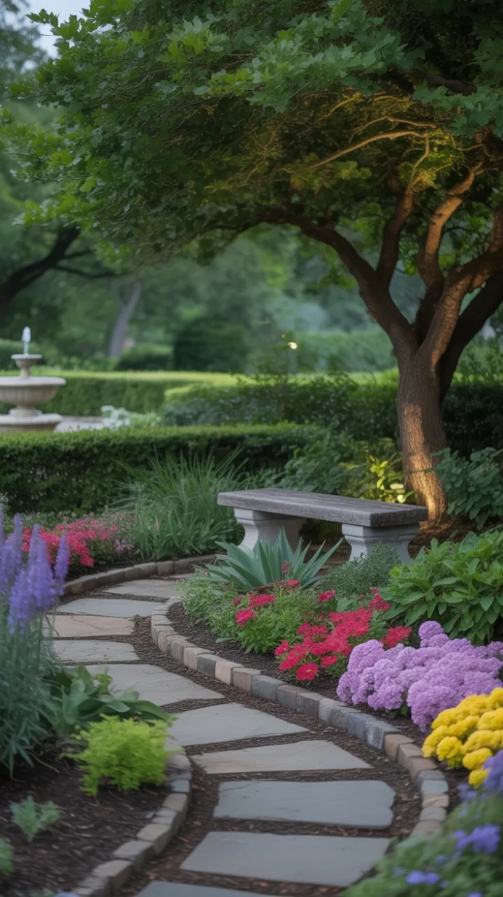 Secluded Stone Pathway to a Tranquil Oak-Shaded Garden
