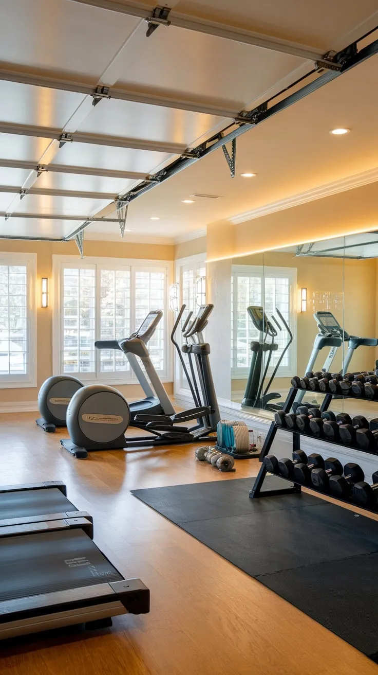 Transform your garage into a high-end fitness haven, complete with state-of-the-art equipment and sophisticated design.