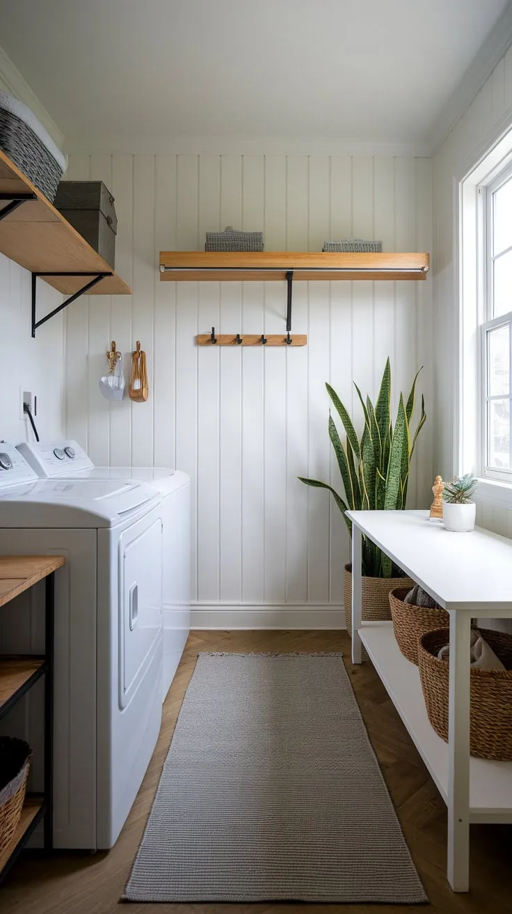 This luxury laundry room redefines practicality and style.  The modern utility room elements blend seamlessly with the calming aesthetic, creating a dream laundry room that's both functional and luxurious.  Luxury laundry has never looked so good.  This is prime inspiration for your own luxury laundry room ideas, showcasing the best of modern laundry rooms.
