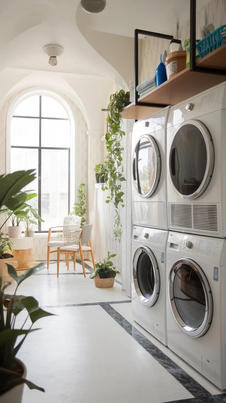 Transform your chores into a calming retreat. This modern utility room showcases the best in modern laundry, boasting a luxury laundry room aesthetic that's both functional and stylish.  Find inspiration for your own dream laundry room with these luxury laundry ideas, proving that even a laundry room can be a haven of luxury.
