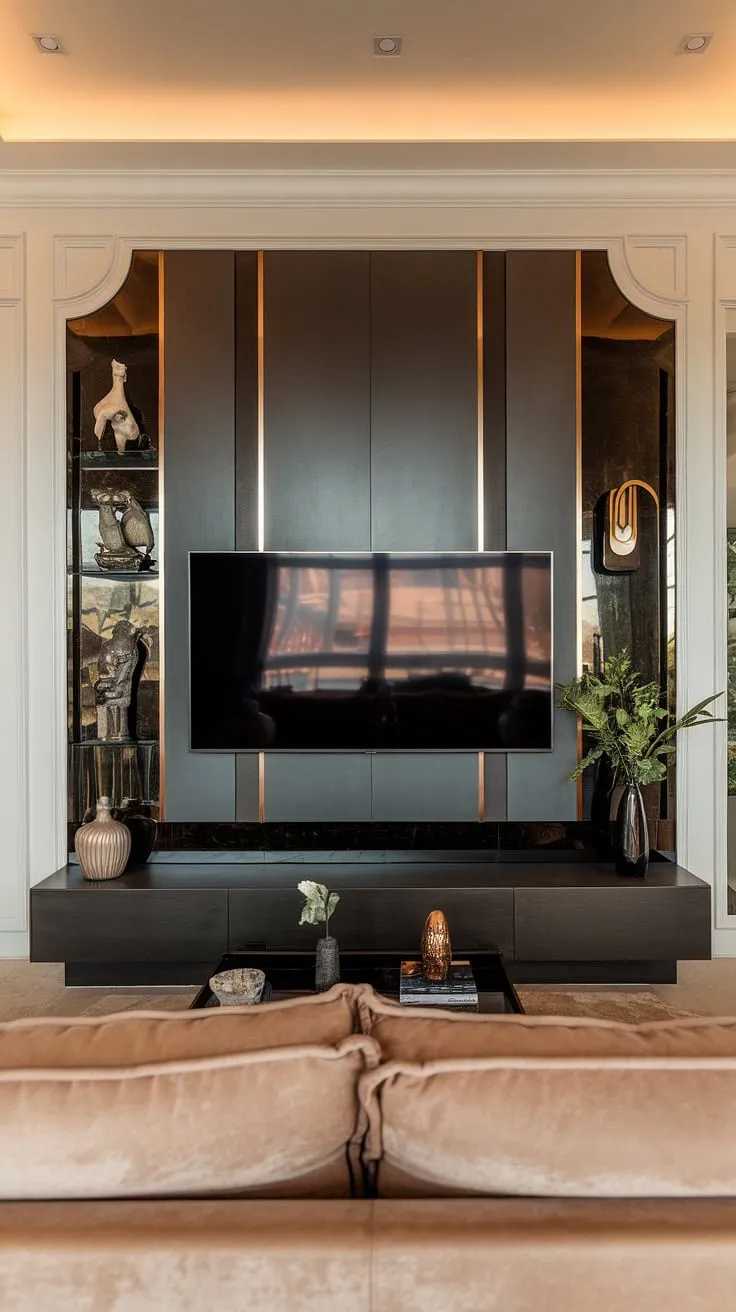 Indulge in the ultimate home entertainment experience. This sleek, black TV wall, a masterpiece of modern design, seamlessly integrates technology and style, creating a sophisticated ambiance perfect for relaxation and A captivating cinematic journey.