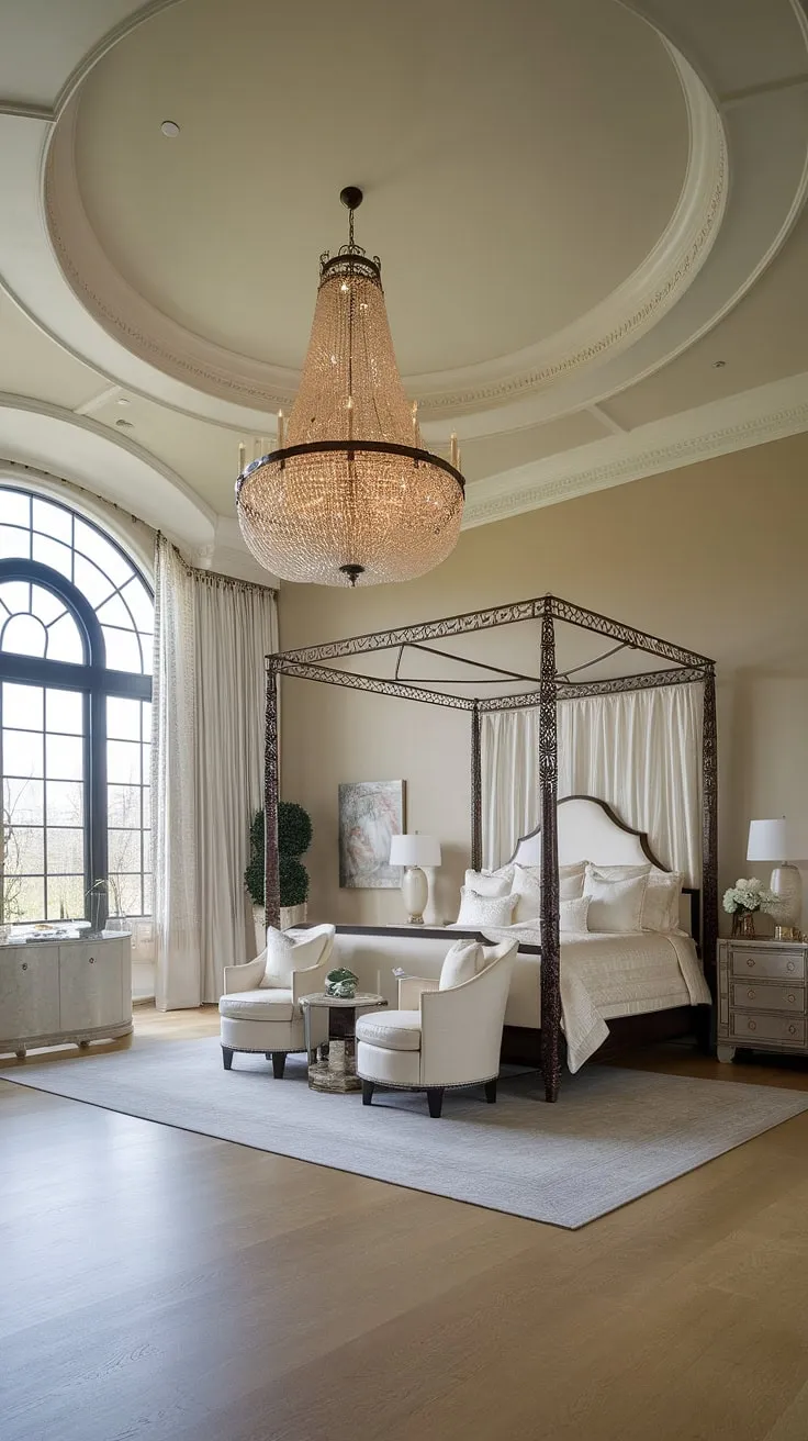 Opulence reigns in this grand mansion bedroom, a sanctuary of refined comfort and elegant design