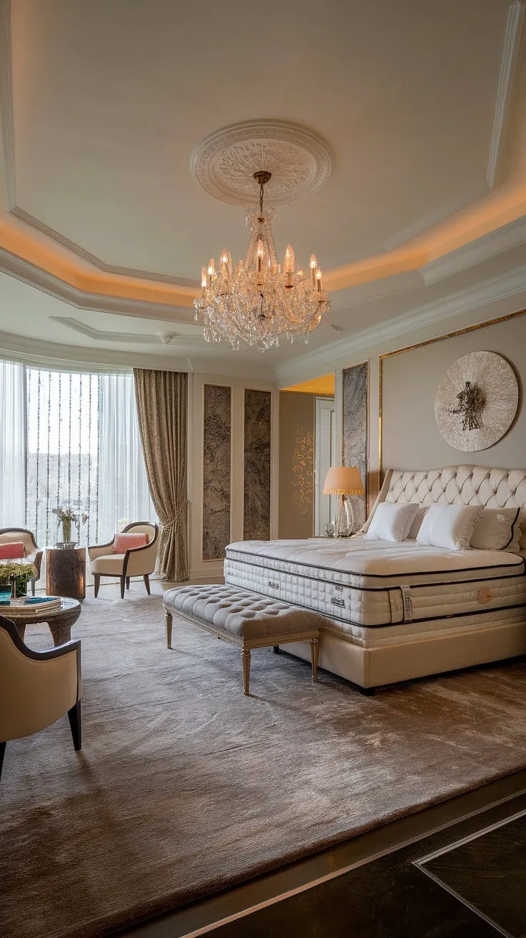 Opulent elegance defines this master bedroom's lavish design and luxurious comfort
