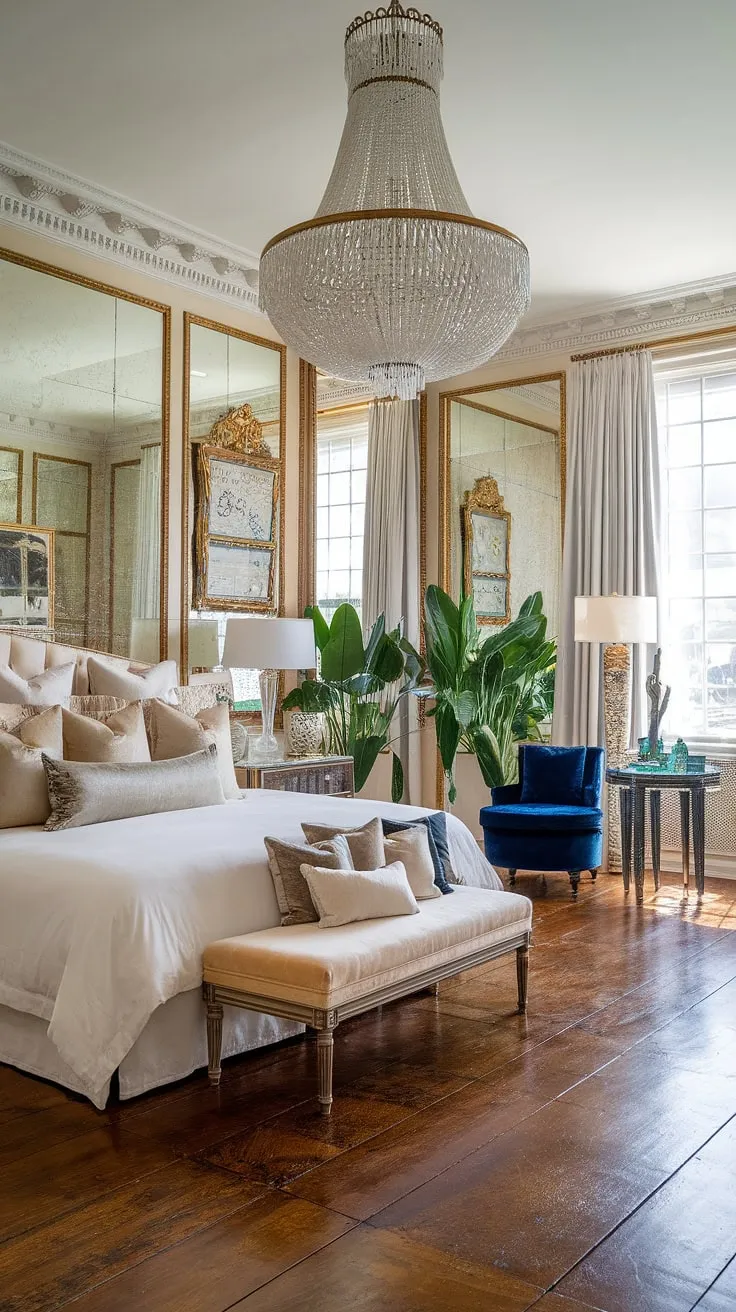 A king-size bed and lavish décor create a palatial escape in this exquisitely appointed bedroom.