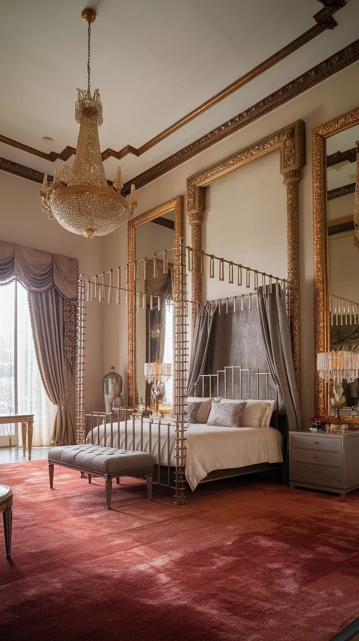 Exquisite gold accents and opulent details transform a king-sized bedroom into a palatial sanctuary