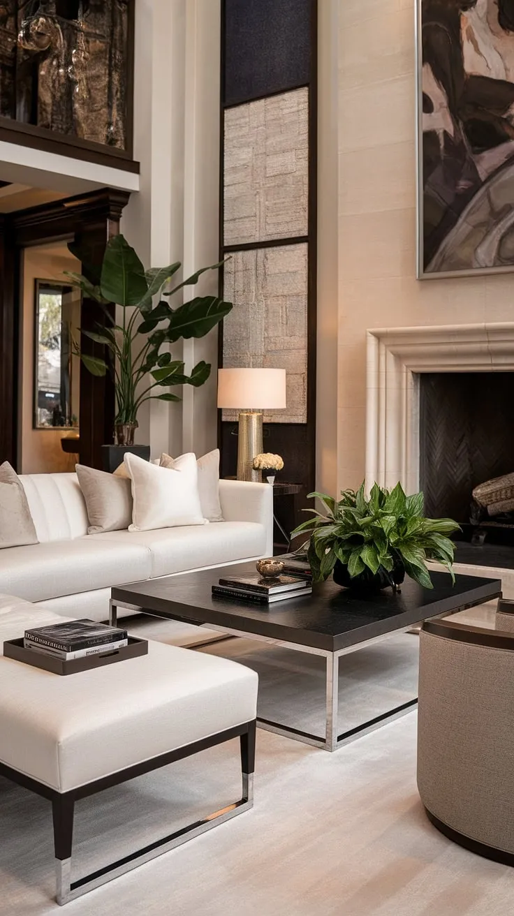 Opulent contemporary design defines this grand living room, showcasing luxurious comfort and sophisticated style