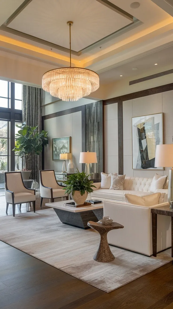 Elegant modern design defines this mansion's luxurious living room
