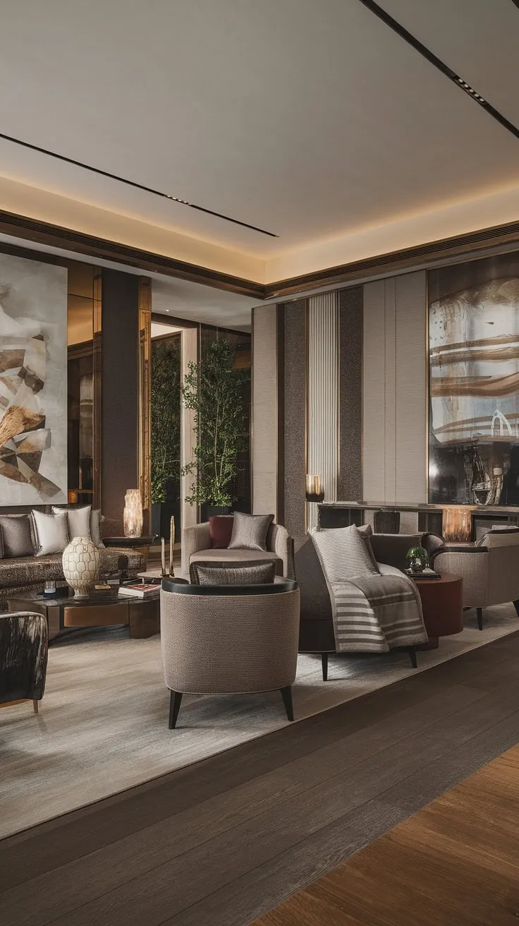 Opulent furnishings and grand design define this luxurious modern mansion's living room