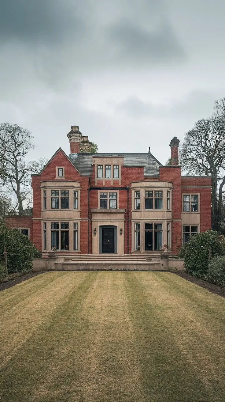 Elegance and imposing size define this stately red brick home, nestled amidst manicured lawns and trees.