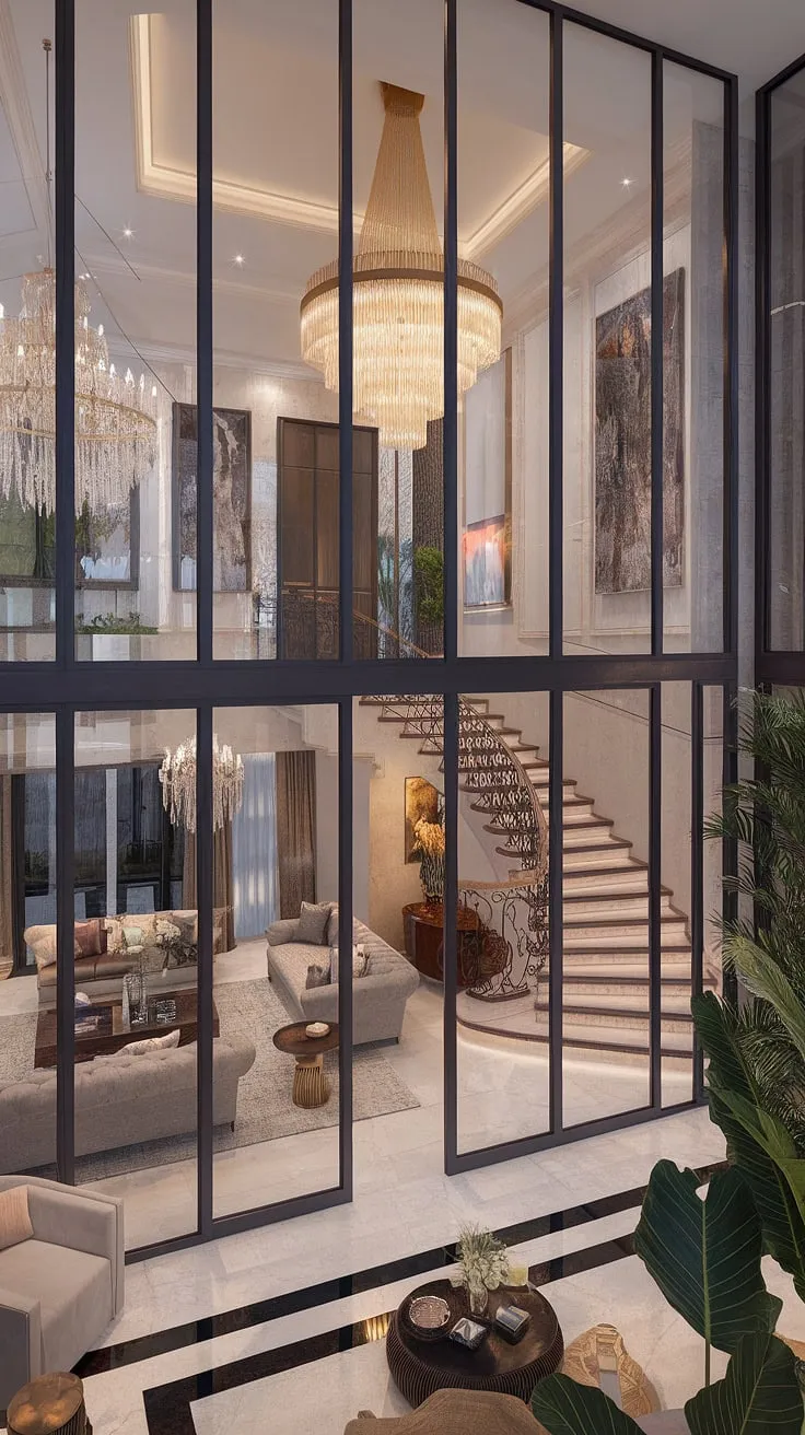 Opulent modern architecture defines this dream mansion, showcasing a grand interior with exquisite furnishings and breathtaking views