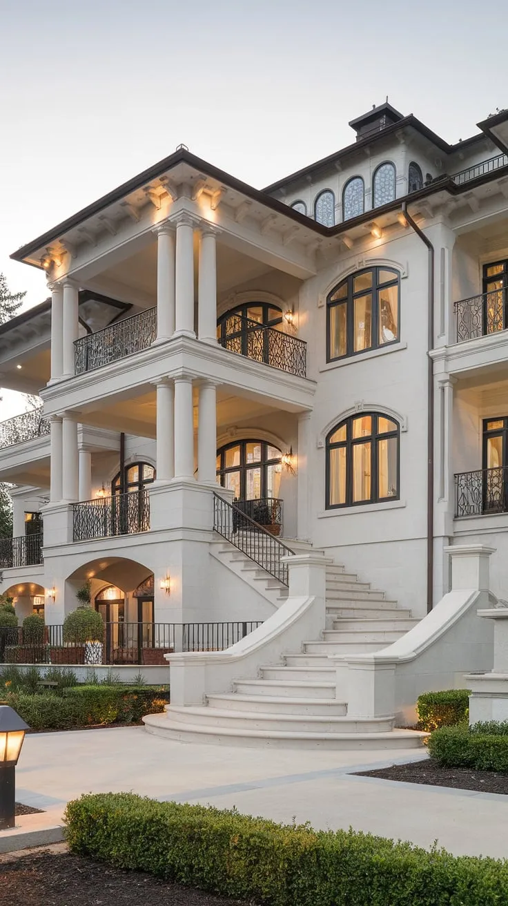 Elegant architecture defines this grand mansion's imposing presence