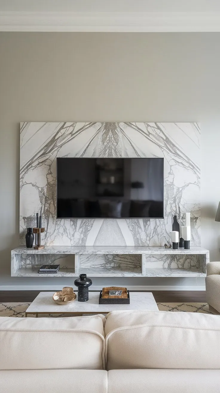 This modern tv unit, a stunning example of tv unit interior design, features a sleek marble tv wall that elevates the entire living space.  The minimalist design of this wall tv unit and the sophisticated modern tv wall units create a focal point, showcasing the best in tv unit furniture design.