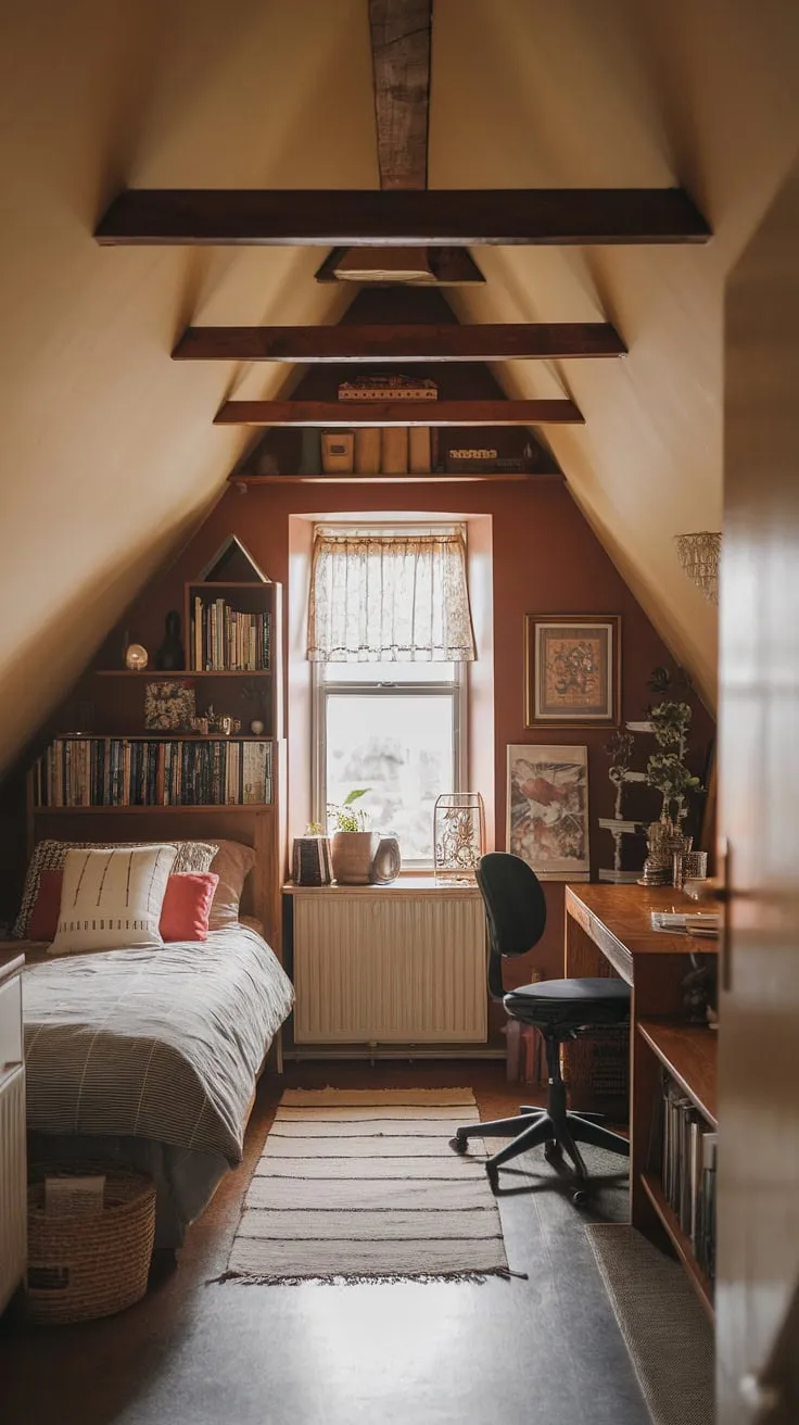 This master attic bedroom proves that small spaces can be stunning. Explore these attic bedroom ideas and attic interior design elements for inspiration in your own loft bedroom decor. Perfect examples of small attic room ideas and stylish attic guest room decor.