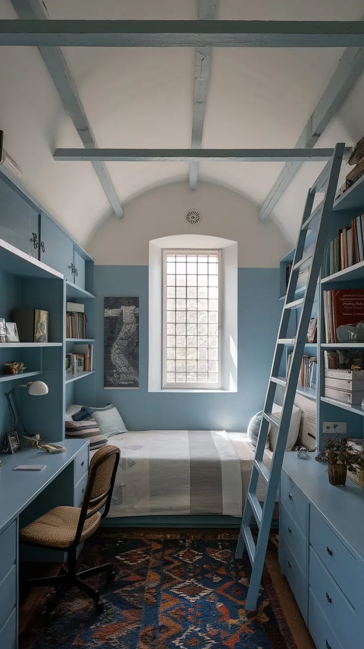 Rustic charm meets modern comfort in this master attic bedroom. Explore these attic bedroom ideas for a space that maximizes functionality and style, perfect for small attic room ideas and inspiring loft bedroom decor.