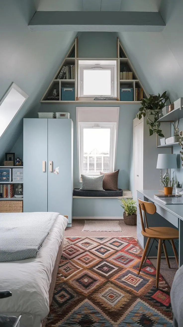 Dreamy attic bedroom ideas come to life in this master suite. The loft adds a unique touch, showcasing smart small attic room ideas and attic guest room decor. This attic interior design is the perfect blend of comfort and style.