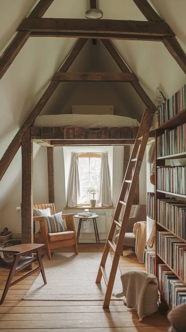 Escape to this dreamy master attic bedroom. Small attic room ideas meet rustic elegance in this inviting space. Explore attic guest room decor inspiration for your own unique haven.