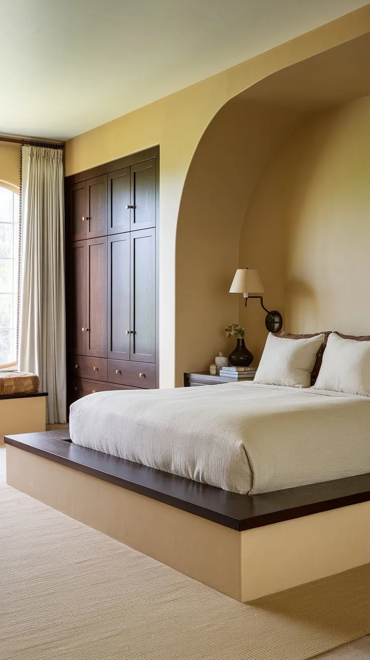 This bedroom nook is a masterclass in space-saving design. The built-in bed, nestled perfectly within its alcove, maximizes floor space, while the adjacent built-in bedroom closet provides ample storage. The warm color palette and thoughtful bedroom built-ins create a relaxing and luxurious retreat. The combination of the bed nook and integrated closet makes this a truly efficient and stylish master bedroom.