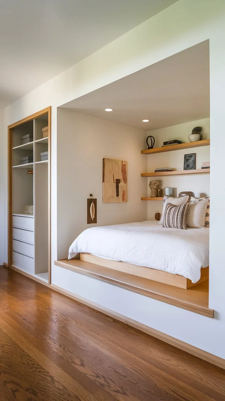 Escape to your serene master bedroom nook, complete with a built-in bed and ample storage. The built-in bedroom closet and bed nook create a space of ultimate comfort and style.