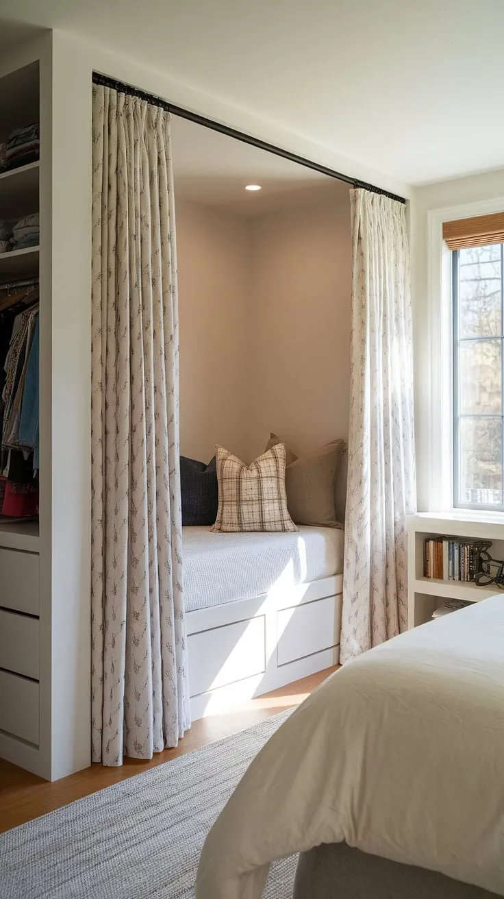 Escape to your serene master bedroom nook, complete with a built-in bed and ample storage in the built-in bedroom closet. The perfect blend of privacy and style.