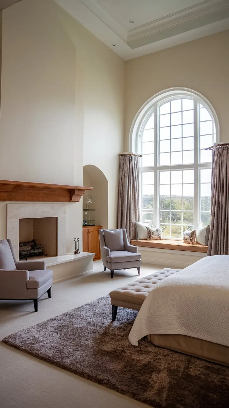 This master suite fireplace bedroom boasts a luxurious bedroom seating area and a stunning bedroom with sitting area, creating the perfect ambiance for your dream master retreat. The bedroom fireplace adds a touch of warmth and sophistication to this enviable bedroom layout.
