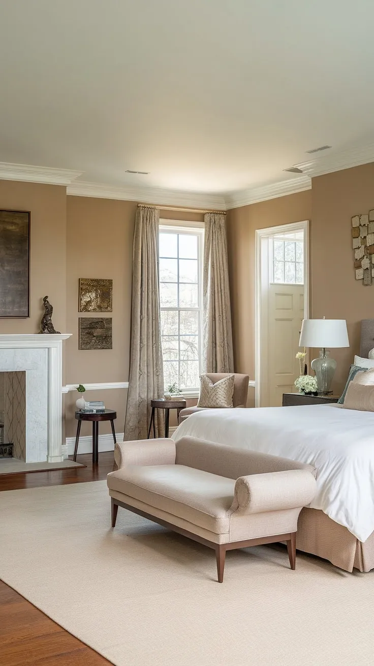 This master bedroom fireplace is the centerpiece of this stunning bedroom with sitting area. The bedroom layout thoughtfully includes a dedicated seating area, creating a luxurious and functional space. Imagine cozy evenings spent in this dream master bedroom, enjoying the fireplace's glow from the comfortable chair in your private bedroom sitting area.