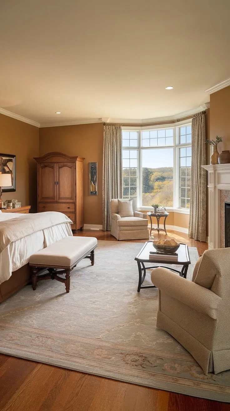 Unwind in this dream master suite fireplace bedroom, complete with a cozy sitting area perfect for quiet evenings. The bedroom layout maximizes space and comfort.