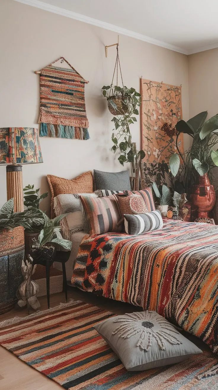 This isn't just a bedroom; it's a curated collection of dreams. A symphony of color and pattern, this maximalist space is a testament to the power of personality. Every detail, from the patterned bedspread to the lush plants, tells a story. A vibrant escape where imagination thrives.