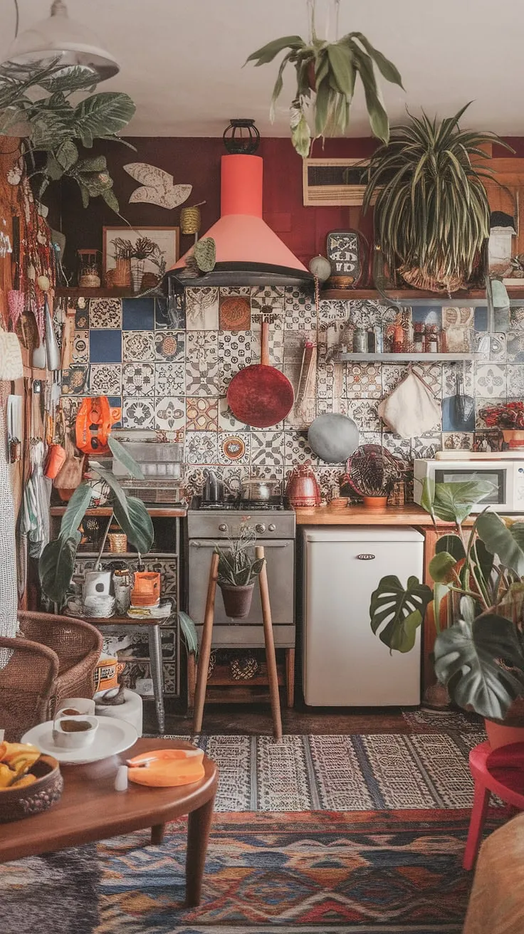 Step into a kitchen where vibrant colors dance with eclectic patterns, a symphony of textures and vintage charm. This maximalist haven, brimming with life and personality, is a testament to the beauty of collected moments and bold design choices. A feast for the eyes, a haven for the soul.