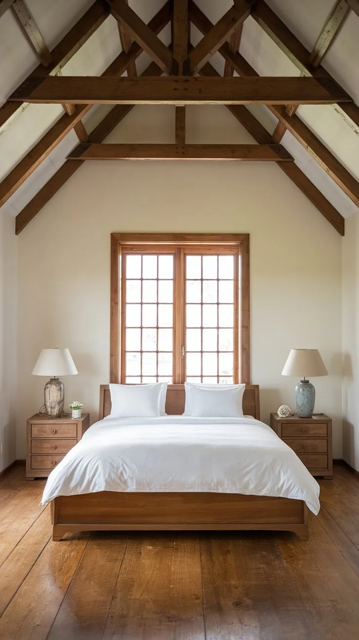 Sunlight dances across the wooden floors of this charming Mediterranean bedroom. The exposed beams and handcrafted wooden bed add a touch of rustic charm, while the crisp white bedding provides a sense of airy tranquility. It's the perfect sanctuary for rest and rejuvenation.