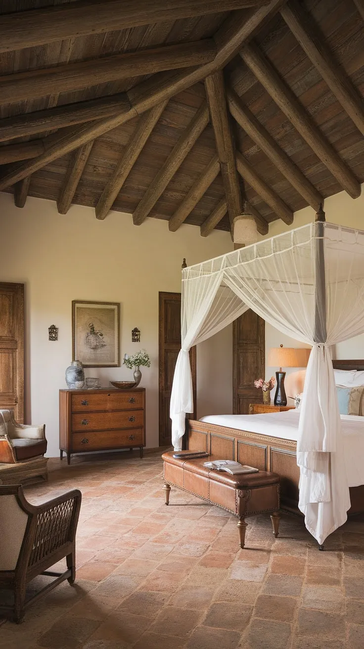 This rustic Mediterranean bedroom, with its handcrafted wooden furniture and calming atmosphere, offers a sanctuary from the everyday. The natural light streaming in enhances the beauty of the space, creating a truly unforgettable retreat.